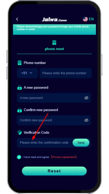 enter OTP  to reset